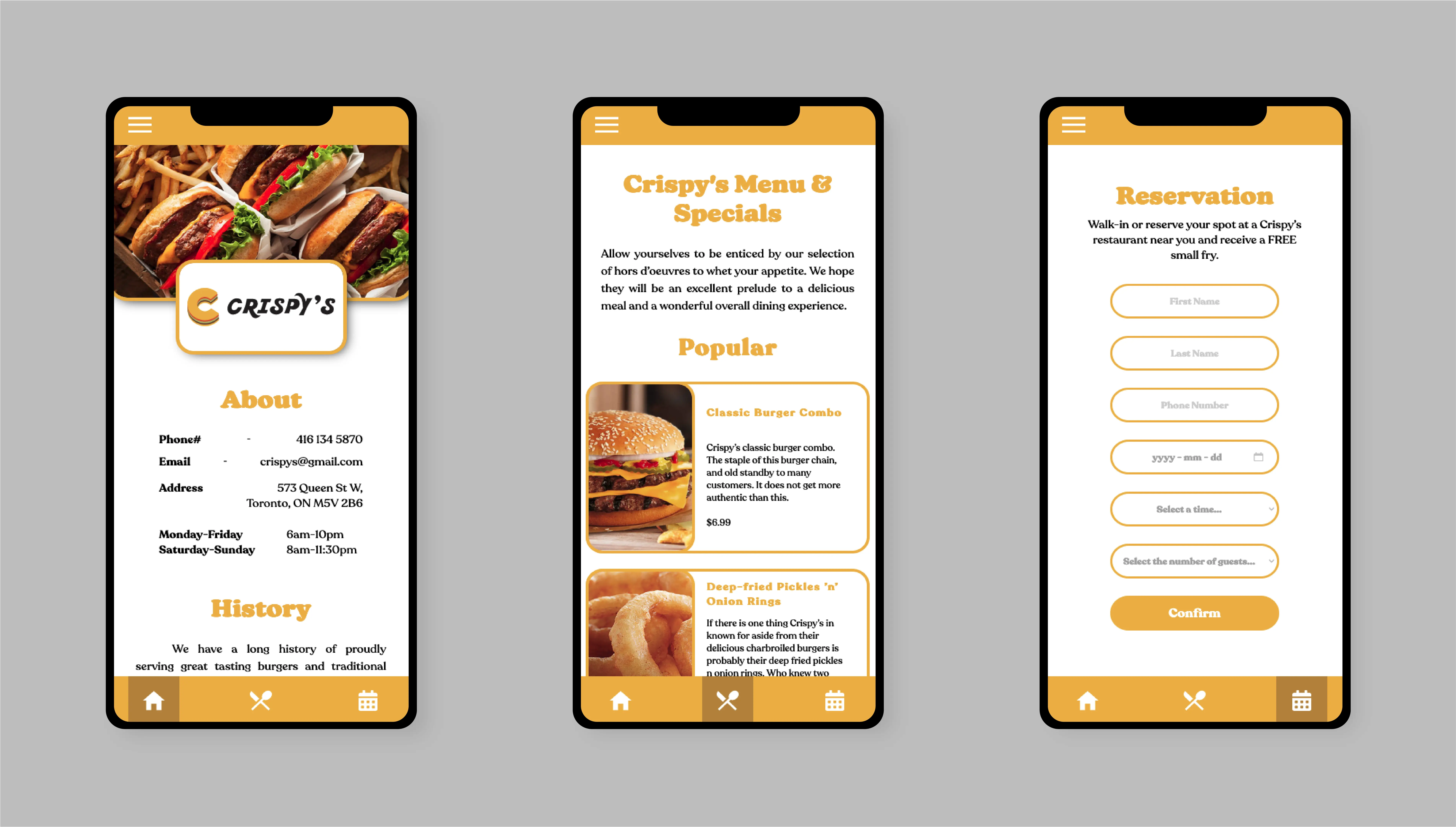 App screens for Crispy's